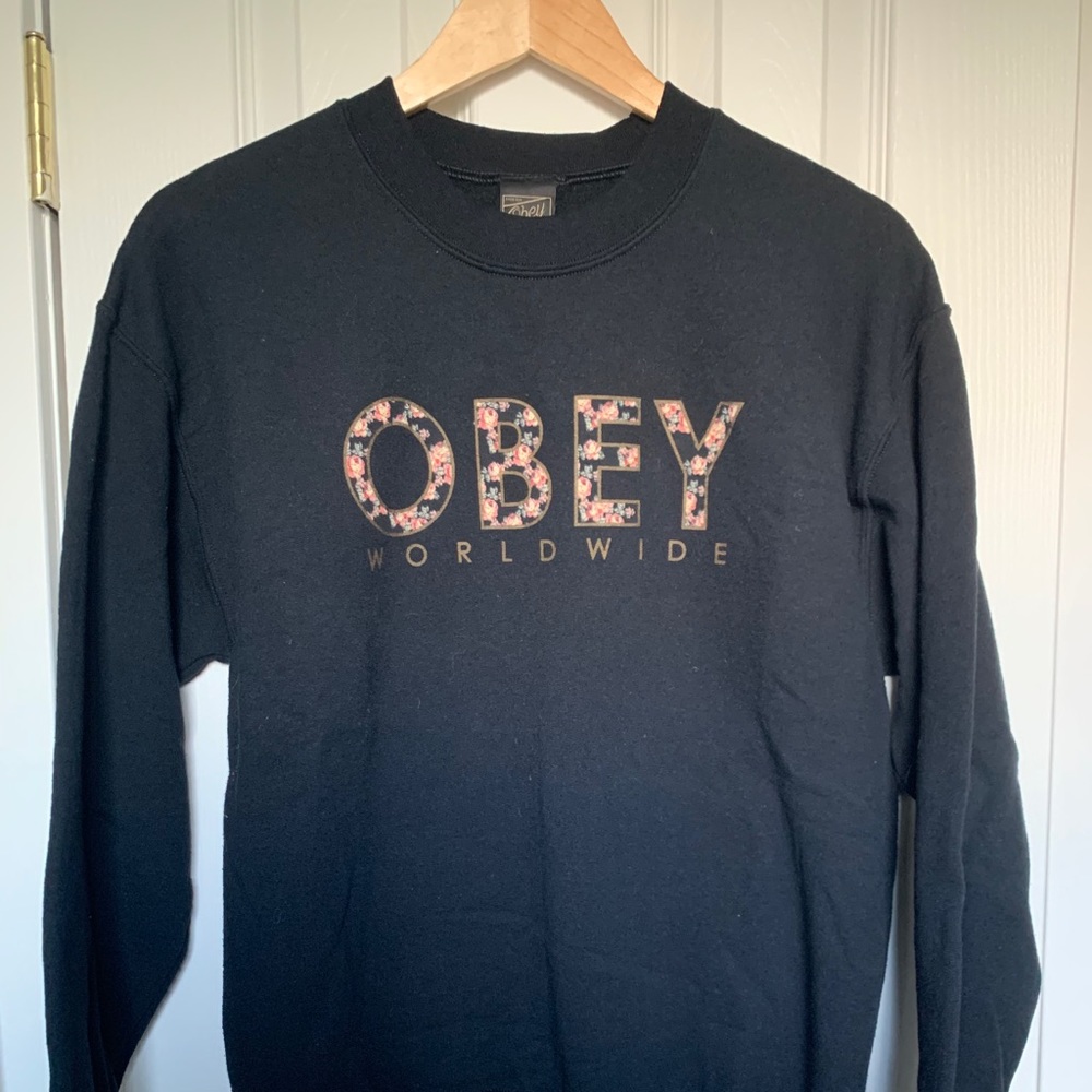Obey Women’s Black Floral Sweatshirt W/ Gold Trim